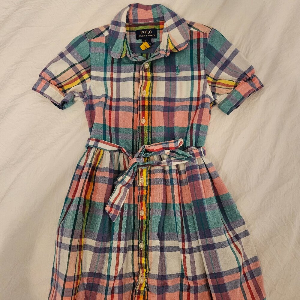 Ralph Lauren Girls Plaid Cotton Madras Shirtdress